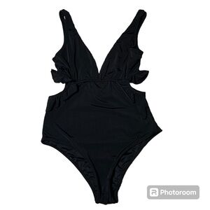 KIBYS Black Ruffled Cutout One Peice